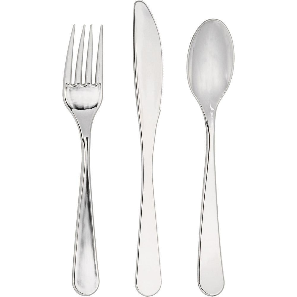 Picture of Creative Converting 334397 Metallic Silver Assorted Plastic Cutlery, 24 Count