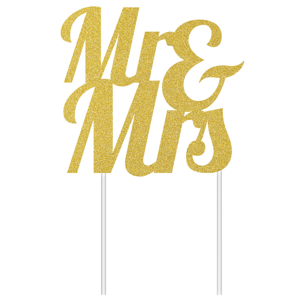 Picture of Creative Converting 335052 Gold Glitter Mr & Mrs Cake Topper