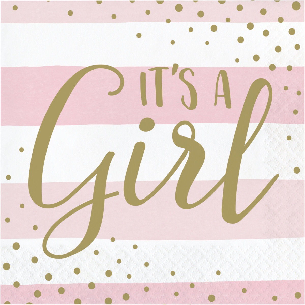 346286 6.5 x 6.5 in. Celebration Its a Girl Luncheon 1 by 4 Fold 2-Ply Tissue Napkins, Pink & Gold - 192 Count