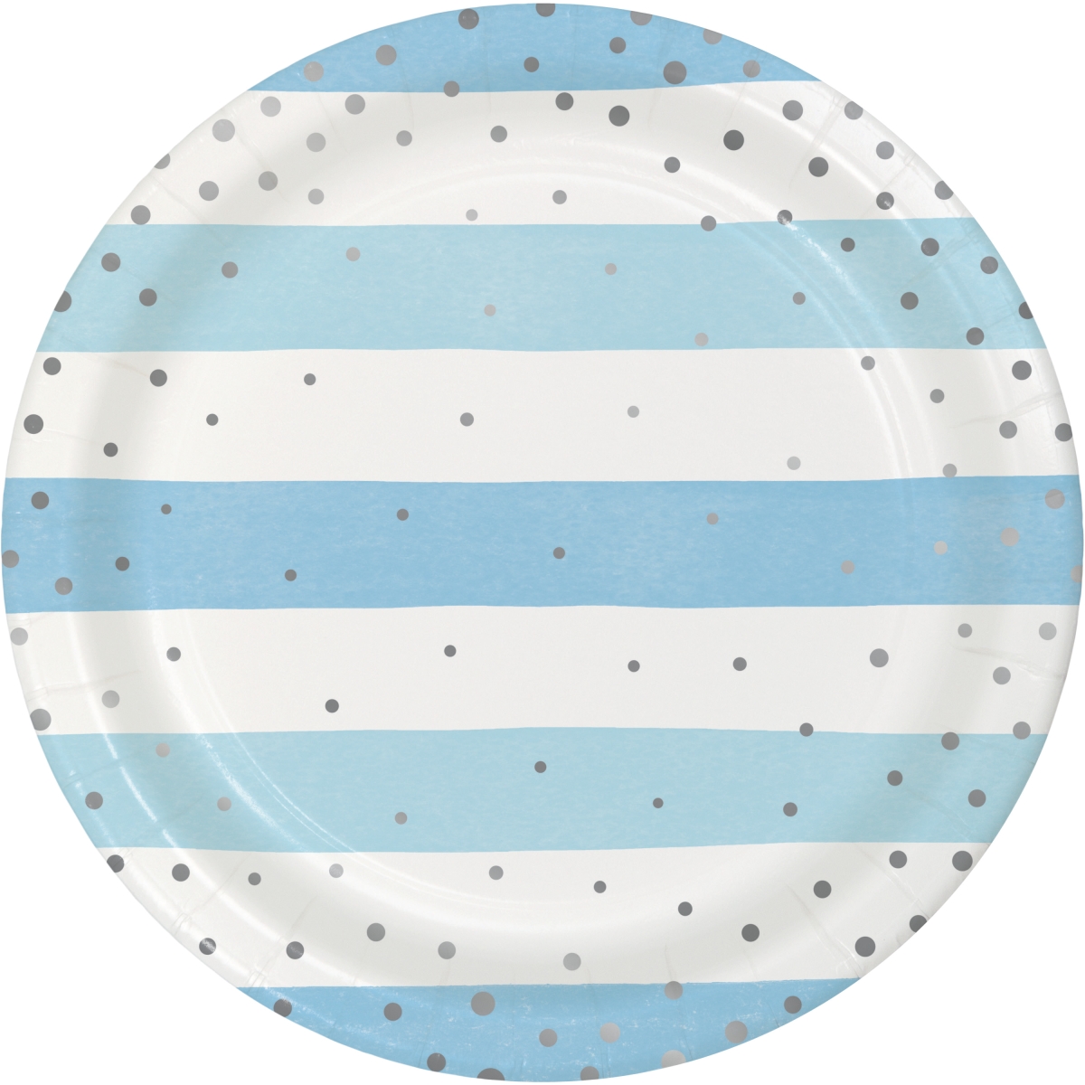 346291 9 in. Foil Celebration Dinner Plates, Blue & Silver - 96 Count