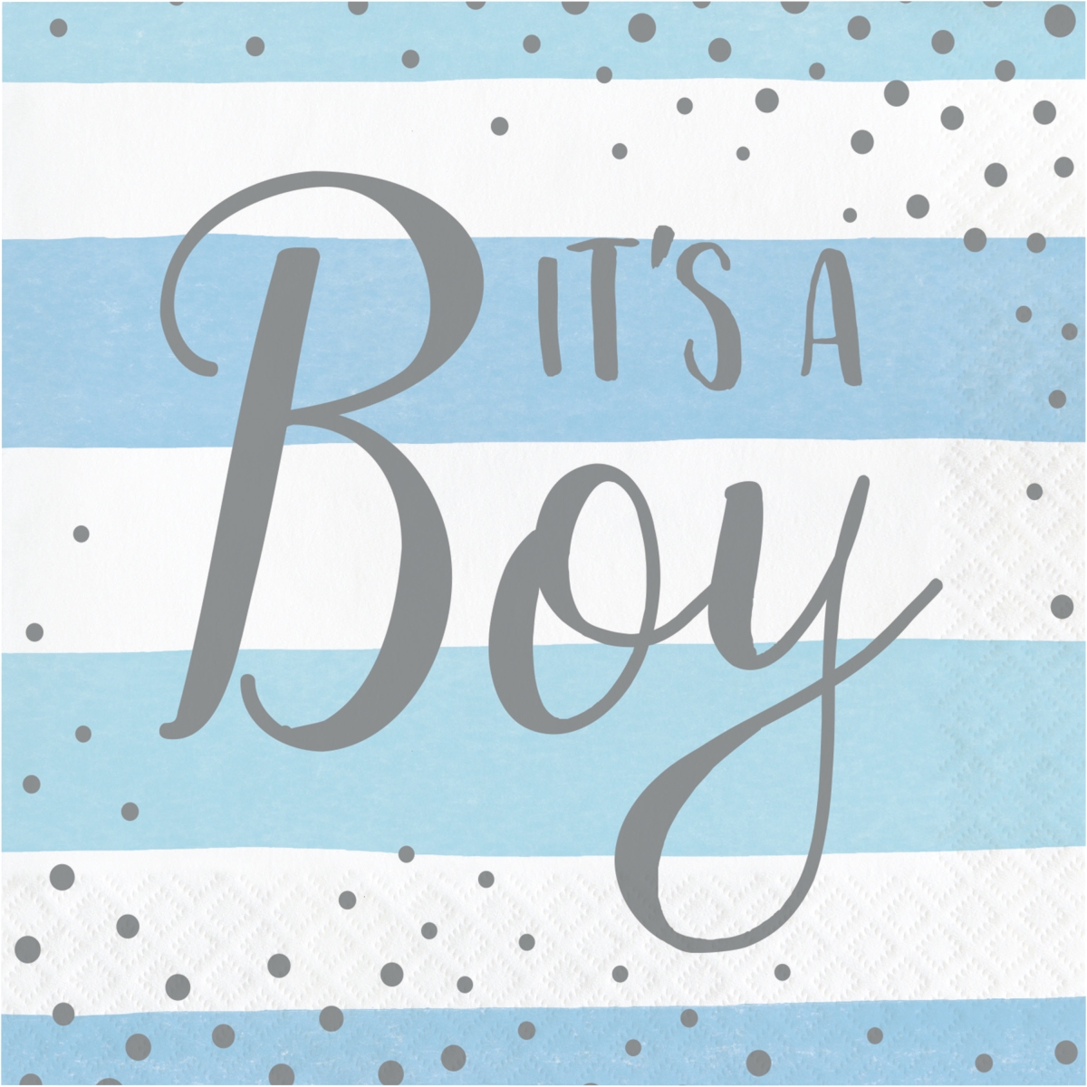346299 6.5 x 6.5 in. Celebration Its a Boy Luncheon 1 by 4 Fold 2-Ply Tissue Napkins, Blue & Silver - 192 Count