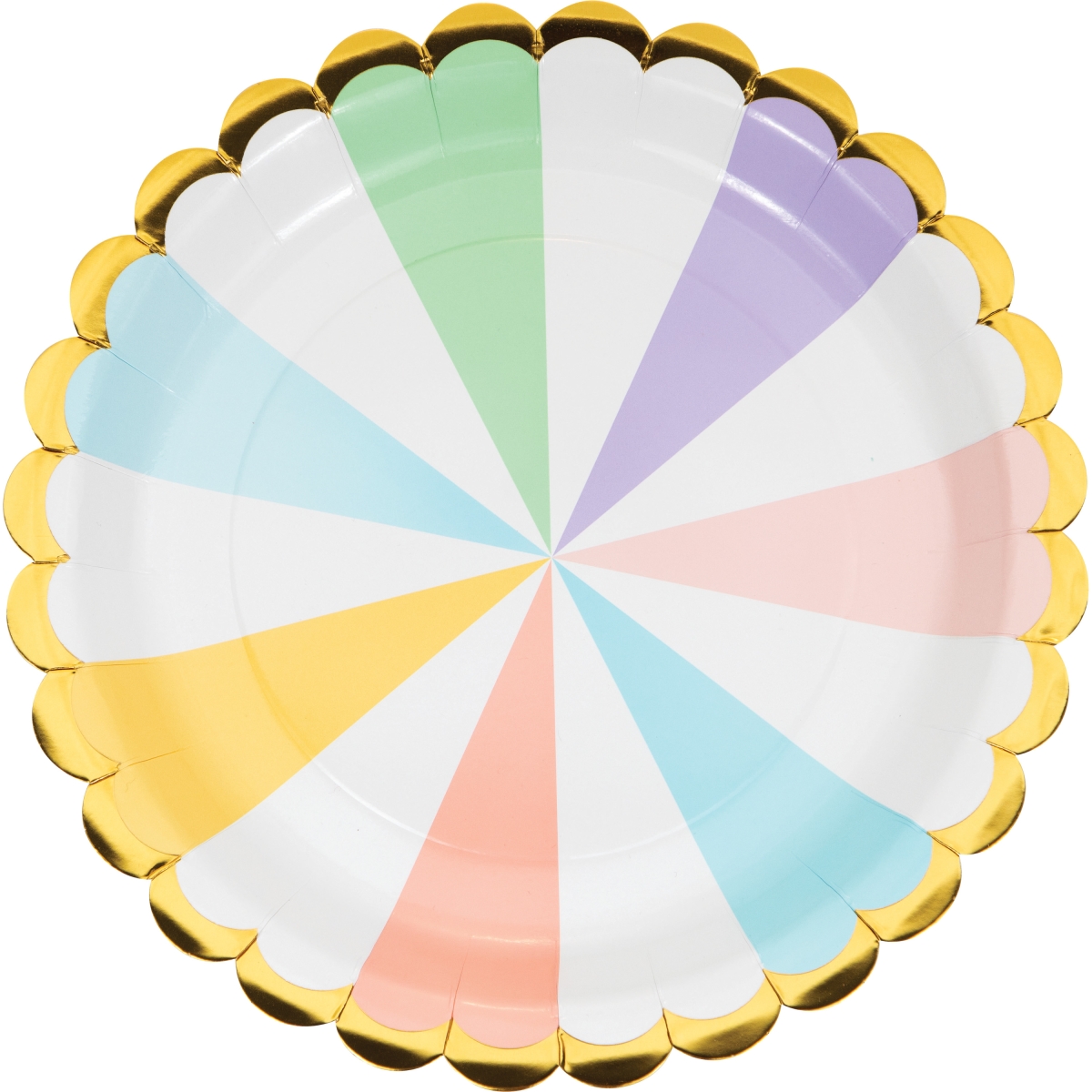 9 in. Pastel Celebrations Scalloped Dinner Plates - 96 Count