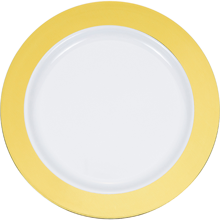 9 in. Gold Rim Plastic Dinner Plates - 120 Count