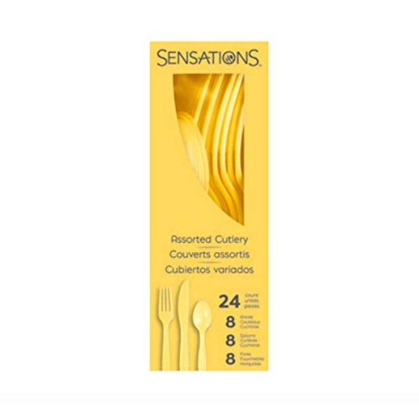 Picture of Sensations 338374 Assorted Plastic Cutlery&#44; Soft Yellow- 24 Count