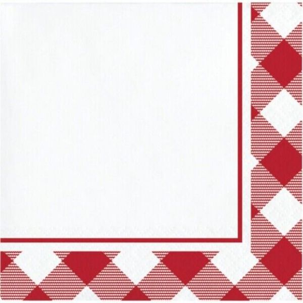 5 in. Classic Gingham Beverage Paper Napkin, Red & White
