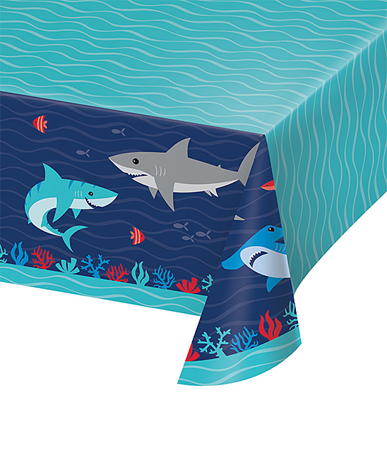 54 x 102 in. Shark Party Paper All Over Print Tablecover
