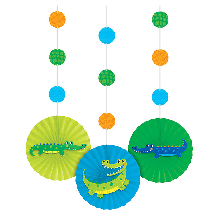 Picture of Creative Converting 350519 36 in. Alligator Birthday Party Hanging Decor with Cutouts & Paper Fans&#44; Green&#44; Orange & Blue