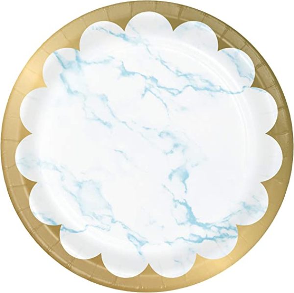 Picture of Creative Converting 353971 7 in. Marble Dessert Plates&#44; Blue&#44; White & Gold