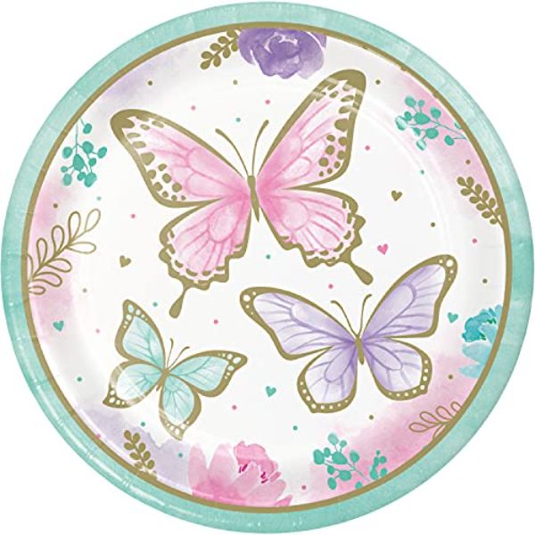 354579 23 cm Butterfly Shimmer Dinner Paper Plate, Multi Color