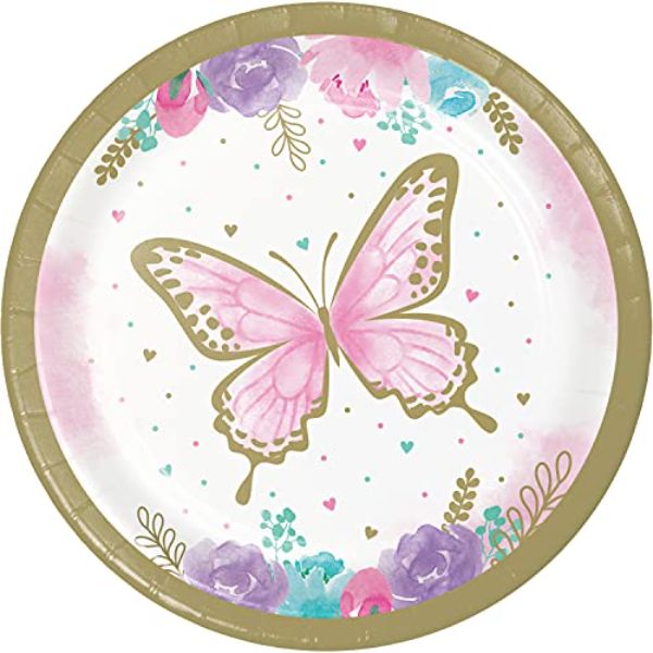 354580 17.4 cm Butterfly Shimmer Luncheon Paper Plate, Multi Color