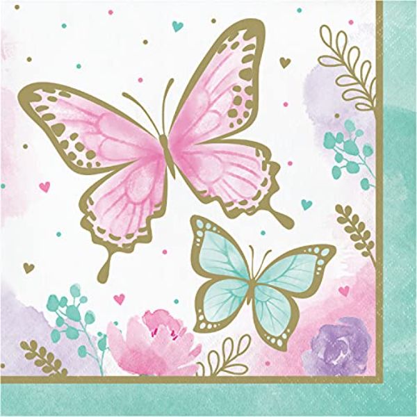 354581 6.5 in. Butterfly Shimmer Luncheon Paper Napkin, Multi Color