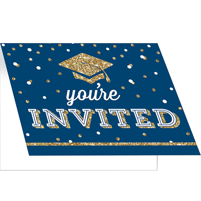 Picture of Creative Converting 356149 5 x 4 in. Glittering Grad Invitation Foldover&#44; Navy Blue