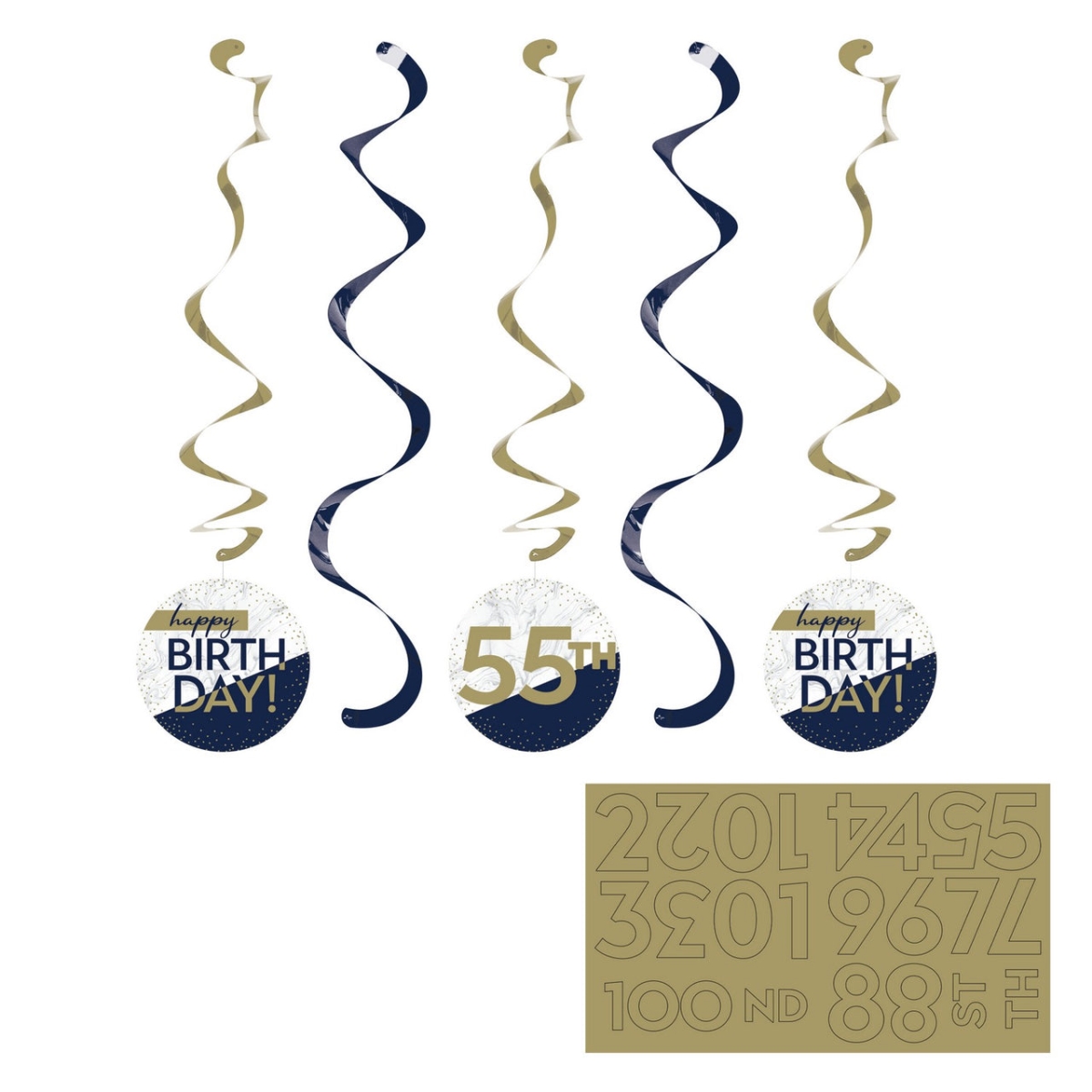 Picture of Creative Converting 357602 Navy & Gold Milestone Dizzy Danglers Assorted with Stickers