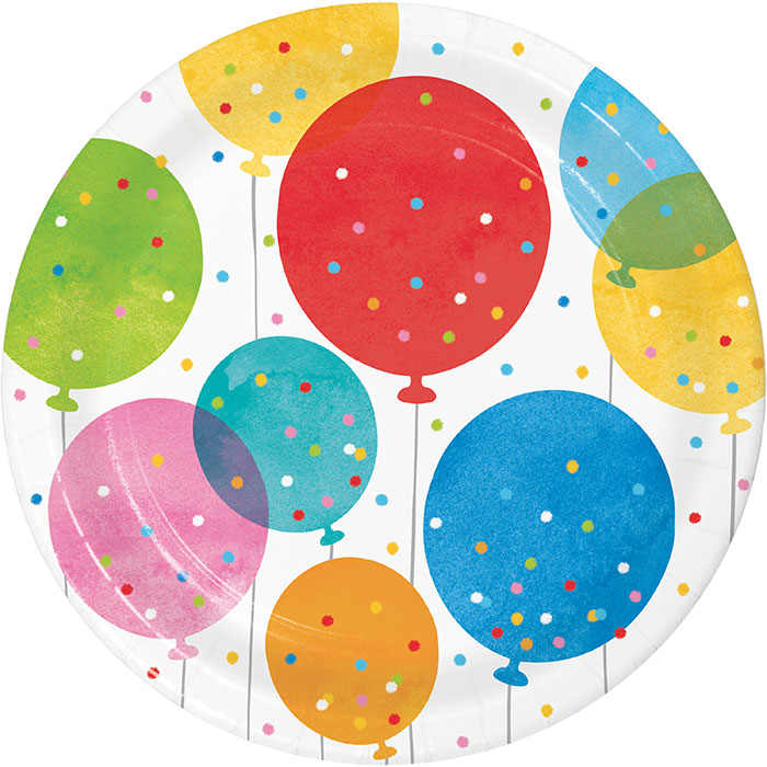 7 in. Birthday Confetti Balloons Luncheon Plate, Multi Color