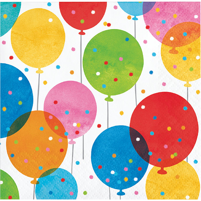 5 x 5 in. Birthday Confetti Balloons Beverage Napkin, Multi Color