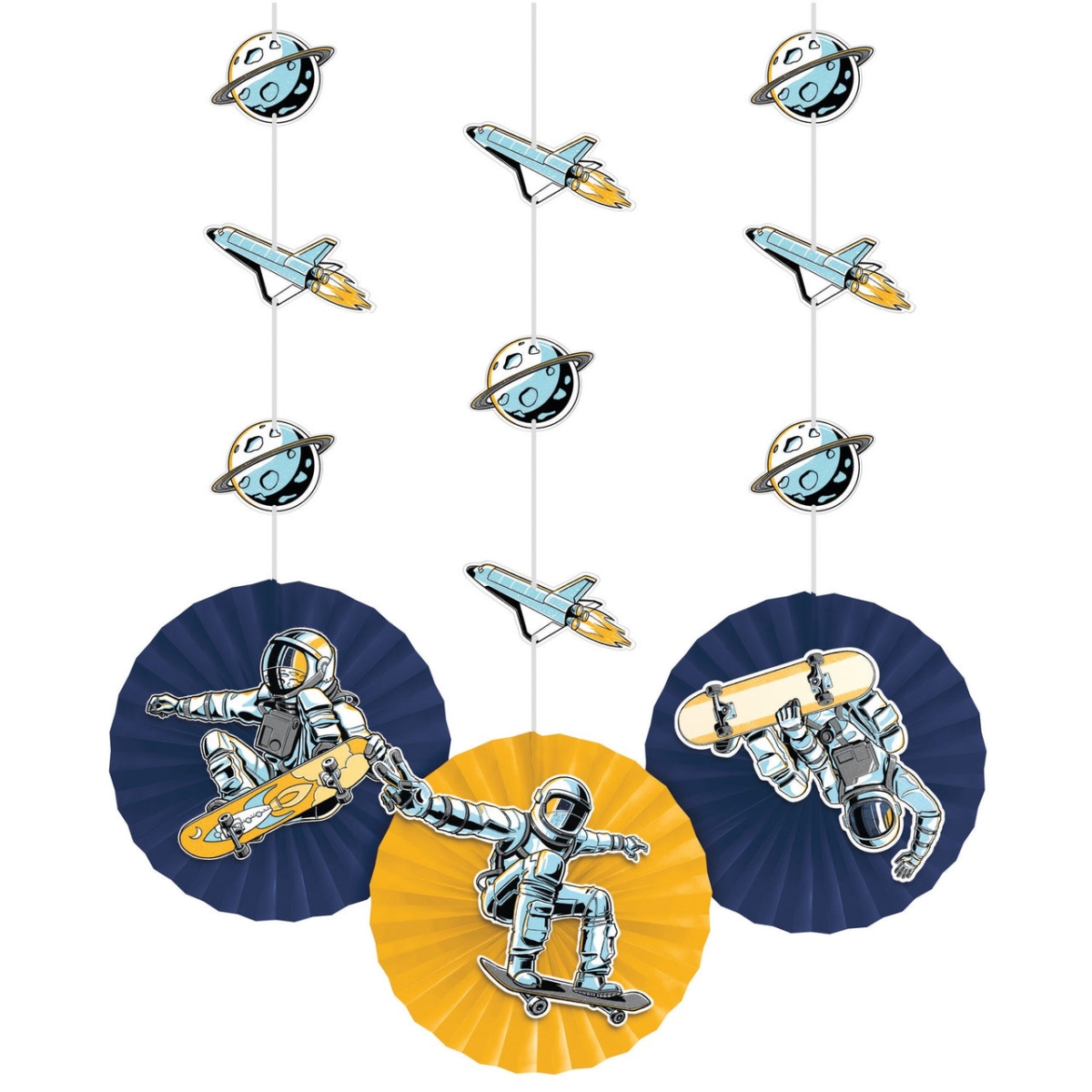 Picture of Creative Converting 360397 Space Skater Hanging Decor with Cutouts & Paper Fans