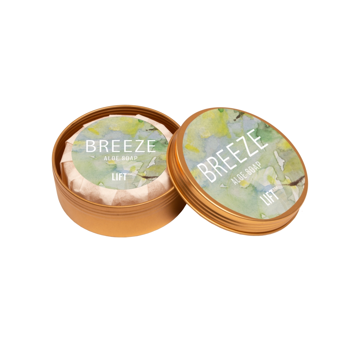 INV-111-LATHCIRC-BRZ-GM- Breeze Round Aloe Soap in Tin with Lid