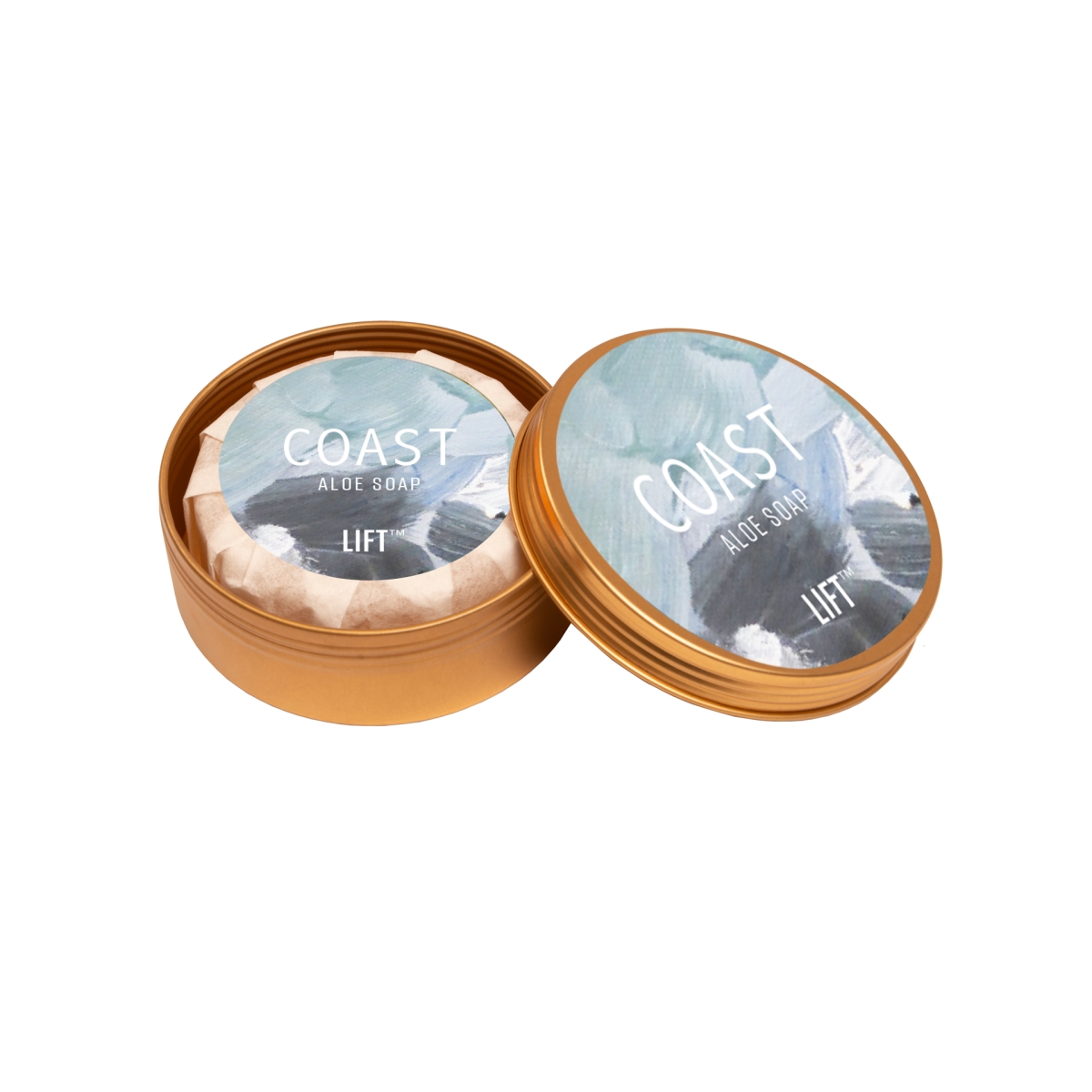 INV-111-LATHCIRC-CST-GM- Coast Round Aloe Soap in Tin with Lid