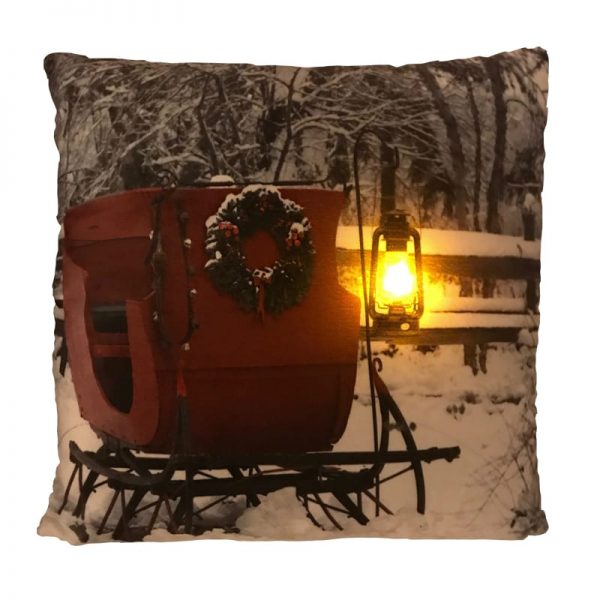 Winter Red Sleigh Ride - LED Holiday Pillows with Timer, 16 x 16 in.