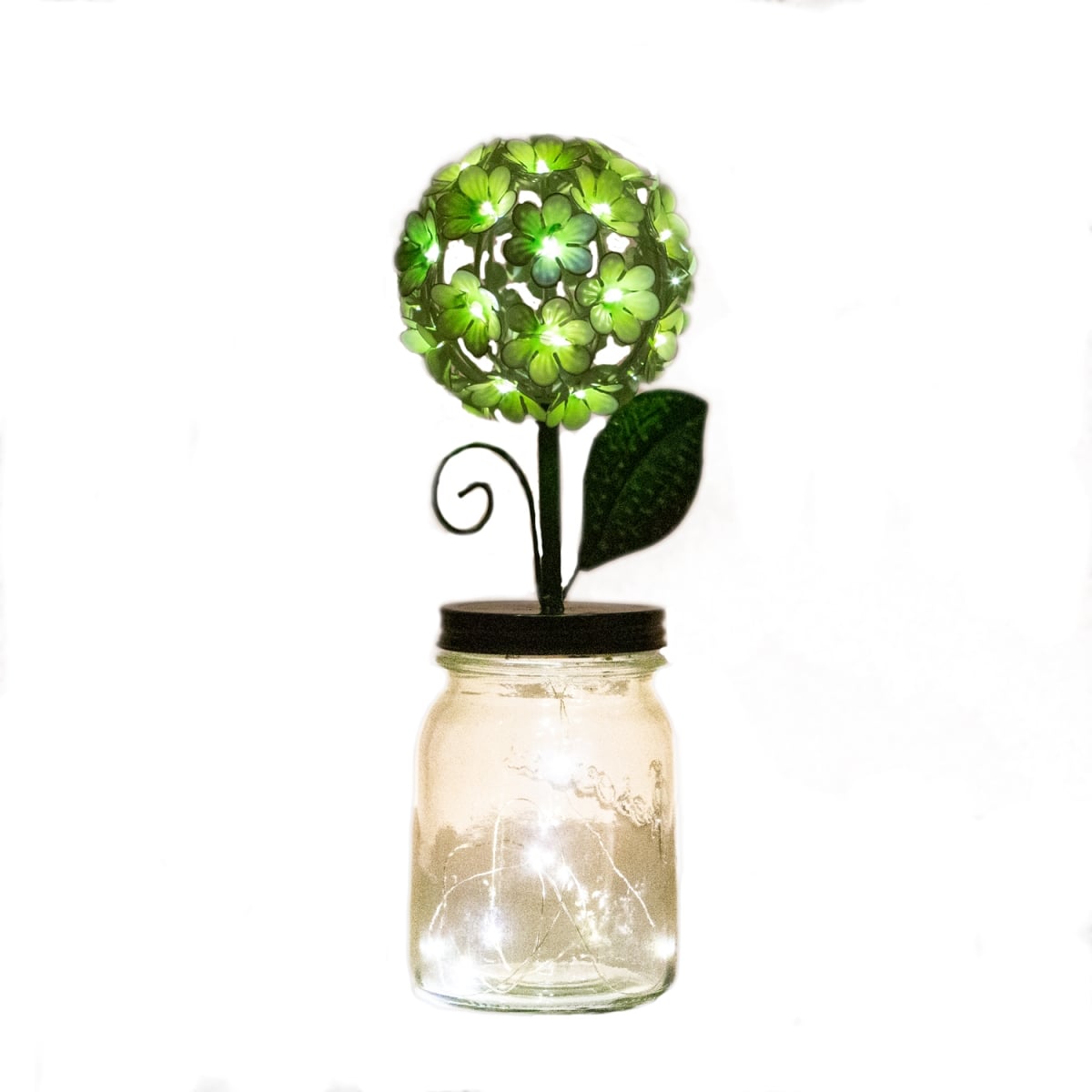 Lighted Hydrangea Jar, Green