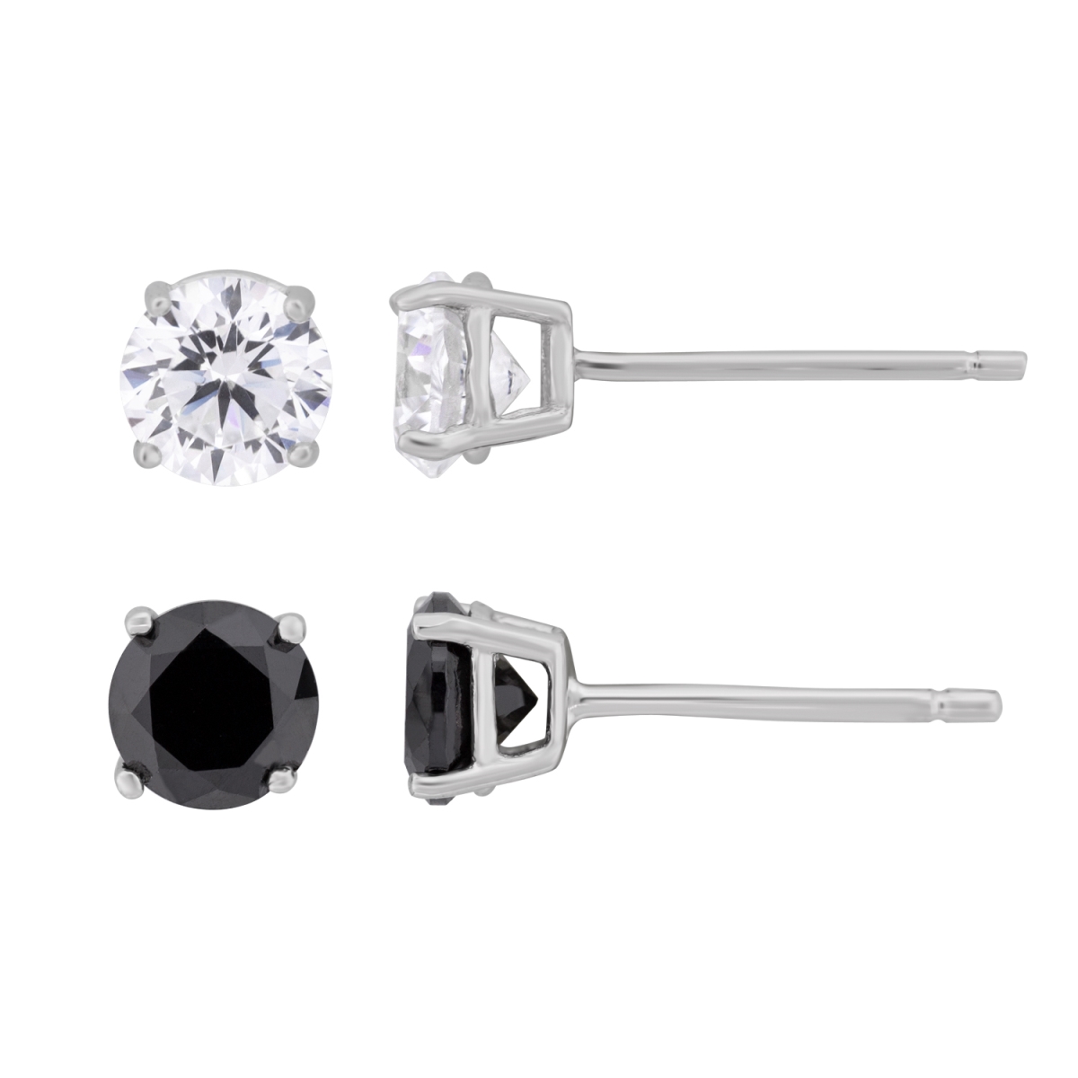 Picture of Helen Andrews 3E1-712-SET Sterling Silver 5mm Round Black and White Cubic Zirconia 2 Pair Stud Earring Set