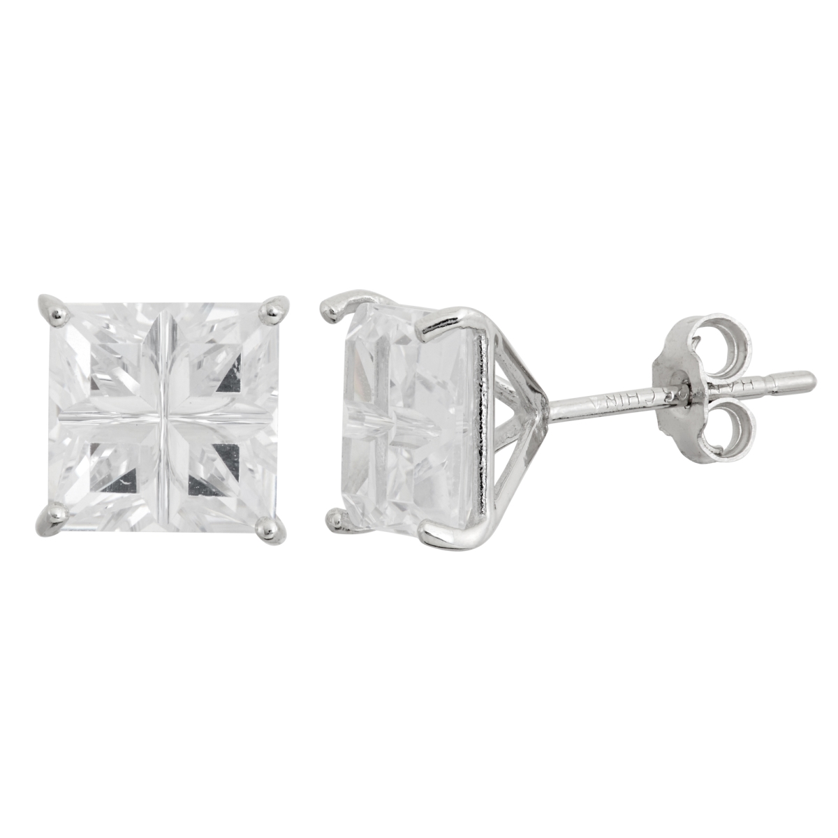 Picture of Helen Andrews 3E28-287.WHZ Sterling Silver 8x8mm Square Quad-Cut White Cubic Zirconia Stud Earrings