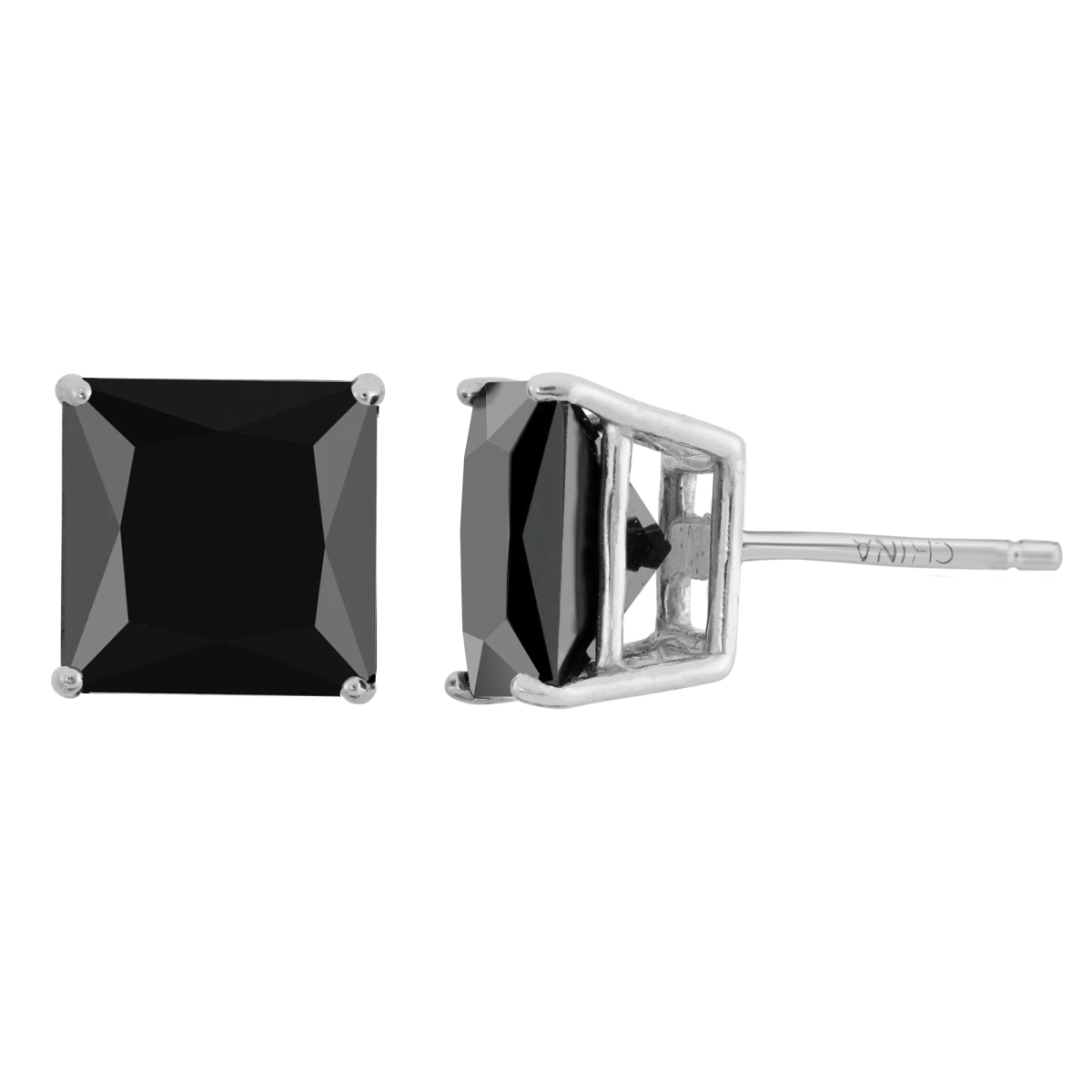 Picture of Helen Andrews 3E24-305.BKZ Sterling Silver 6x6mm Square Cushion Black Cubic Zirconia Stud Earrings