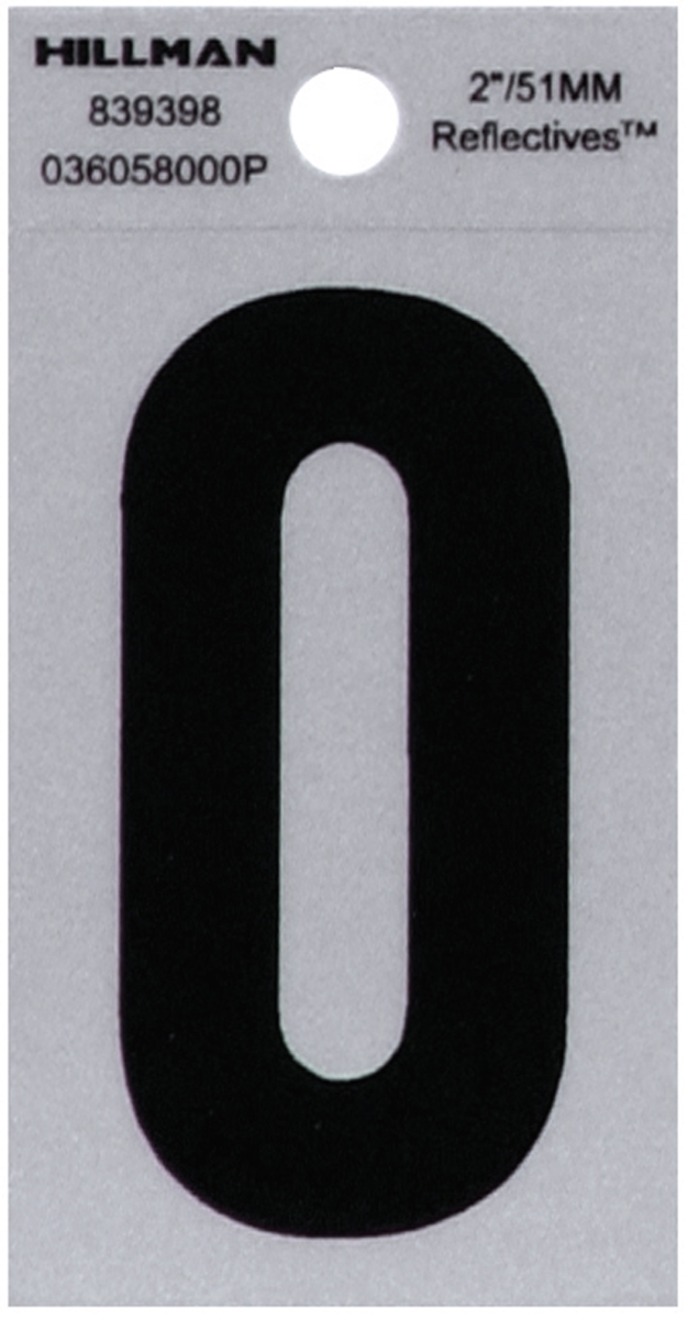 2 in. Black & Silver Reflective Mylar Square Cut Self Adhesive Number - 0