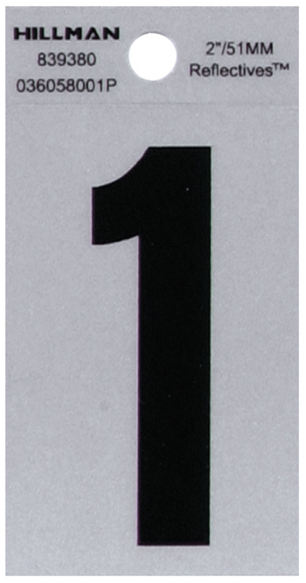 2 in. Black & Silver Reflective Mylar Square Cut Self Adhesive Number - 1