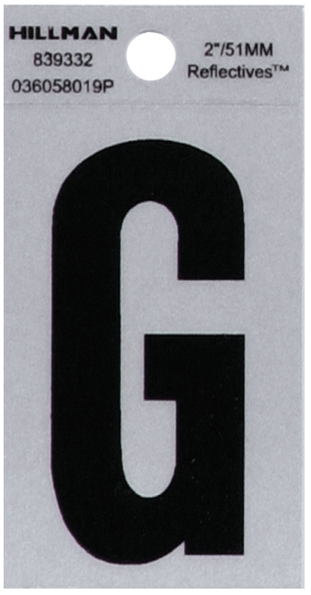 2 in. Black & Silver Reflective Mylar Square Cut Self Adhesive Letter - G