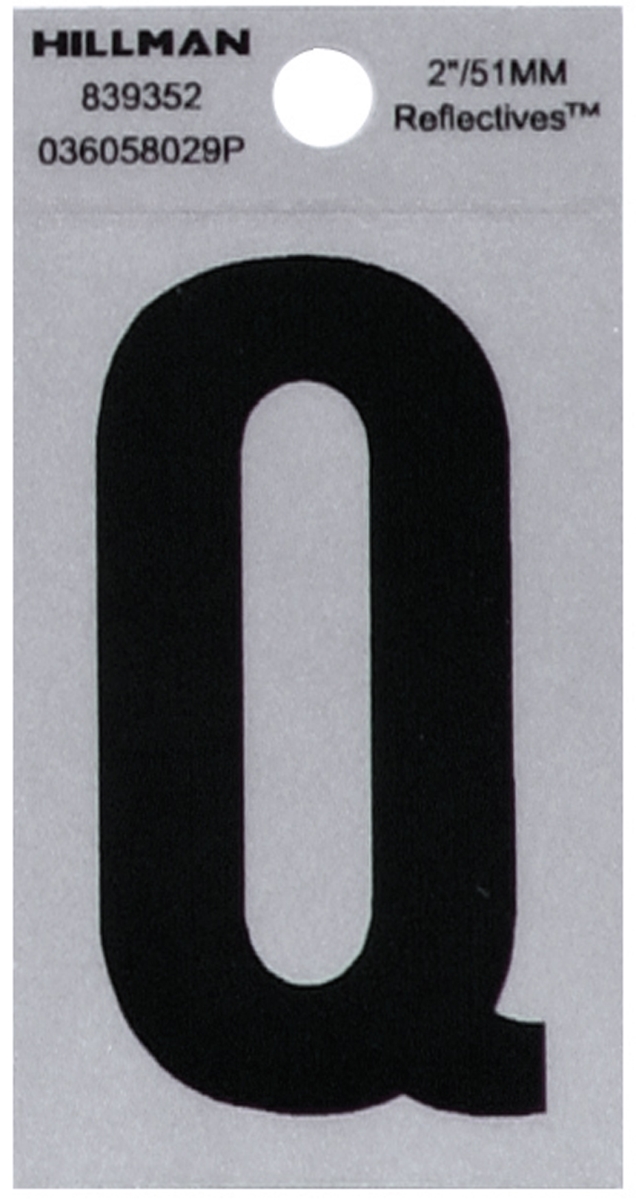 839352 2 in. Black & Silver Reflective Mylar Square Cut Self Adhesive Letter - Q