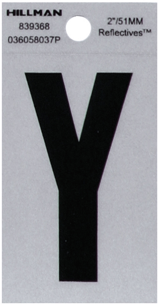 2 in. Black & Silver Reflective Mylar Square Cut Self Adhesive Letter - Y