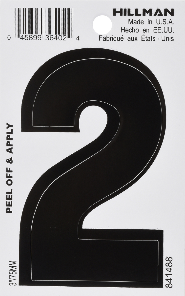 3 in. Black Glossy Vinyl Die-Cut Adhesive Number - 2