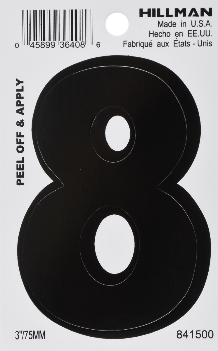 3 in. Black Glossy Vinyl Die-Cut Adhesive Number - 8