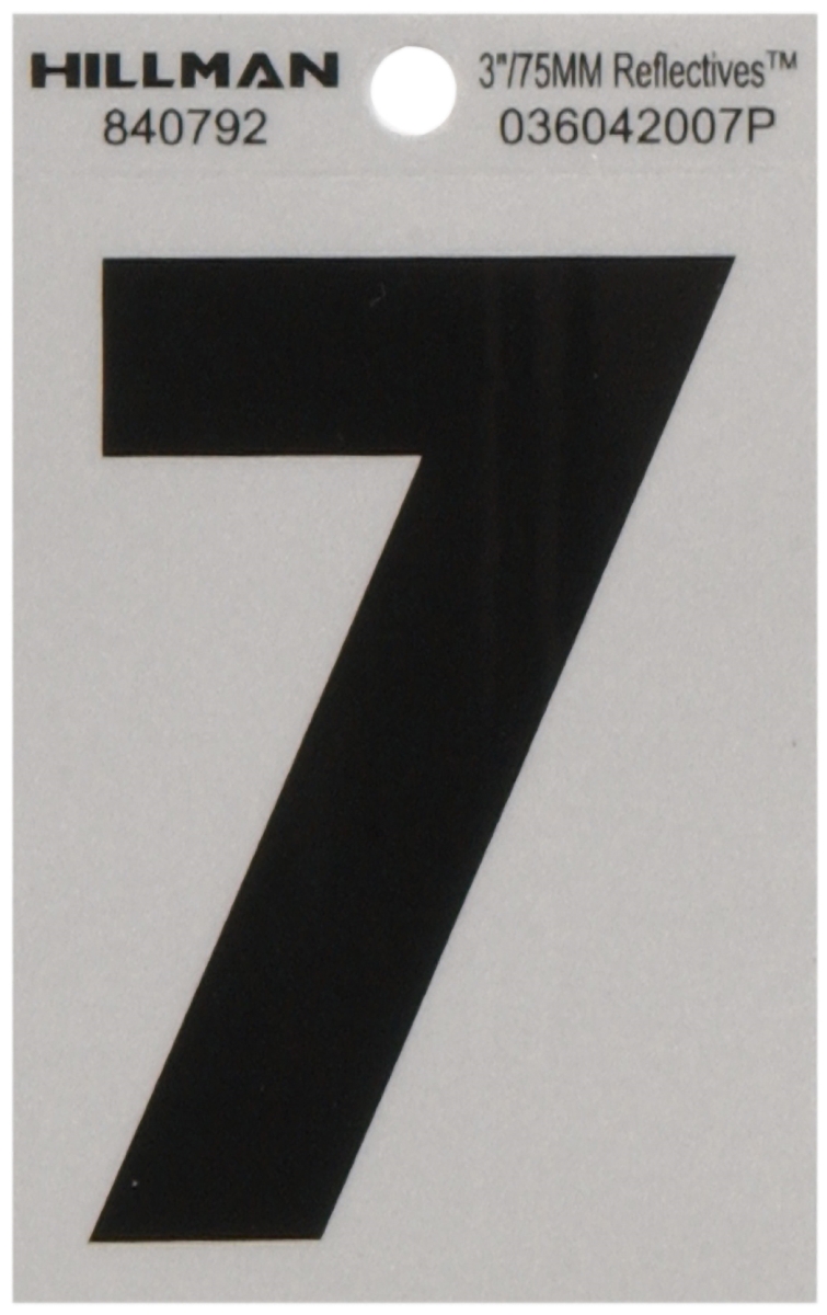 3 in. Black & Silver Reflective Mylar Square Cut Self Adhesive Number - 7