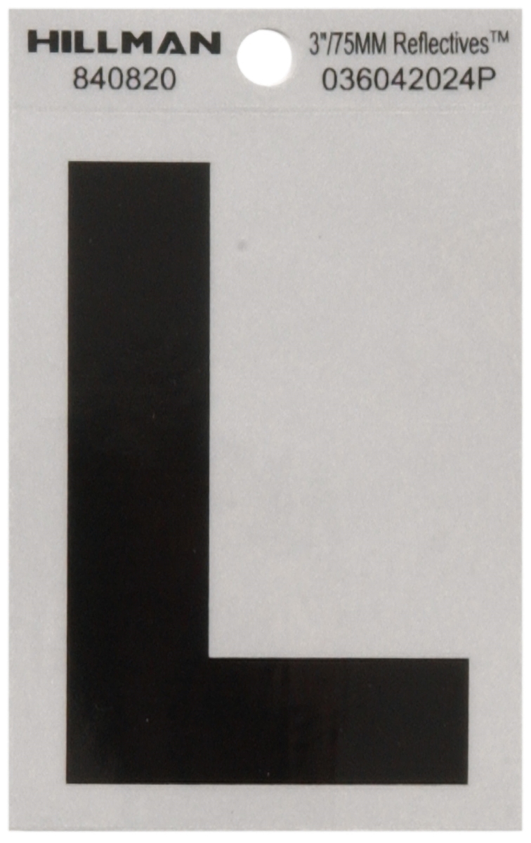 3 in. Black & Silver Reflective Mylar Thin Die-Cut Self Adhesive Letter - L