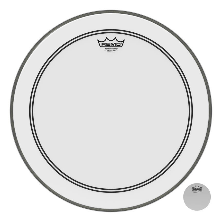 3701298 18 in. Dia. 2.5 in. Impact Patch Bass, Powerstroke 3 Drum Head, Smooth White
