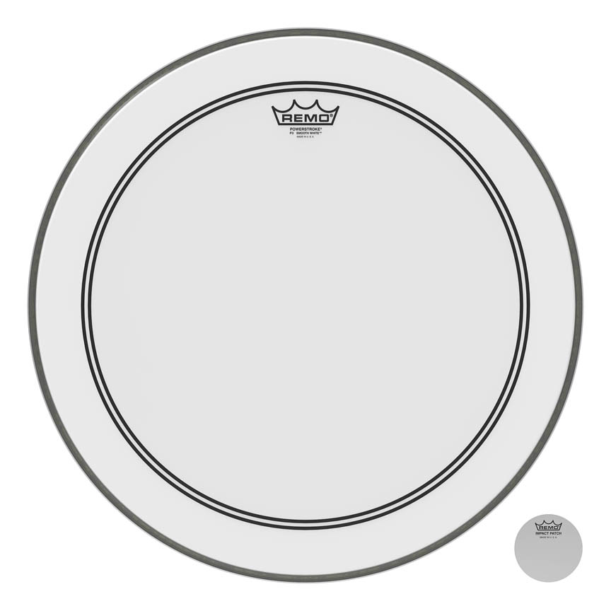 3701299 20 in. Dia. 2.5 in. Impact Patch Bass, Powerstroke 3 Drum Head, Smooth White