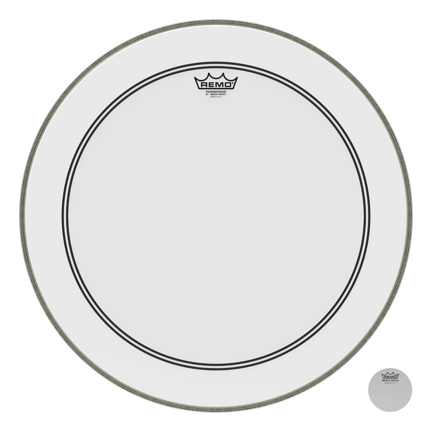 3701300 22 in. Dia. 2.5 in. Impact Patch Bass & Powerstroke 3 Drum Head, Smooth White