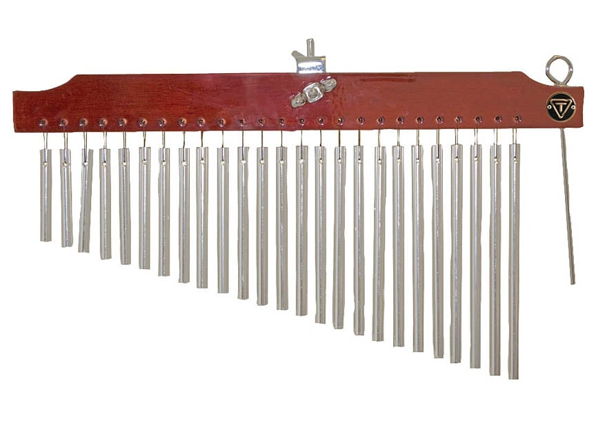 755640 Chimes with Wood Bar, Chrome & Brown - 25 Count