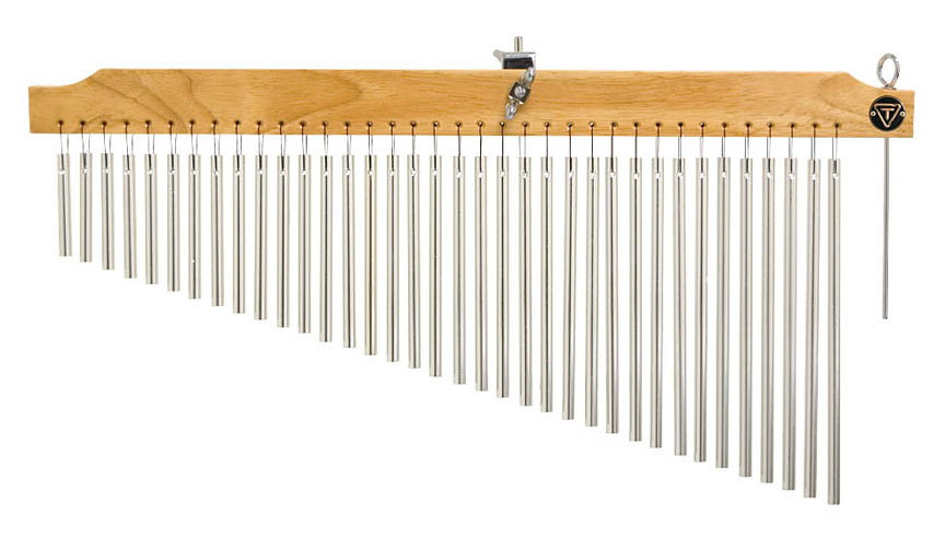 755643 Chimes with Wood Bar, Chrome & Natural - 36 Count