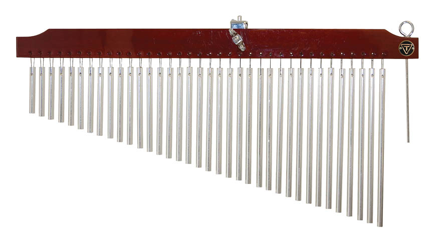 755644 Chimes with Wood Bar, Chrome & Brown - 36 Count