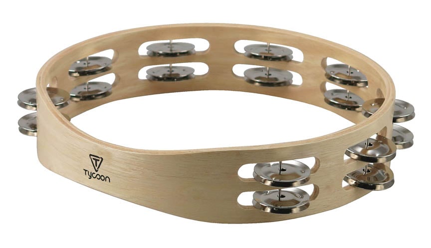 755538 Double Row Wooden Tambourine with Bright Steel Jingles