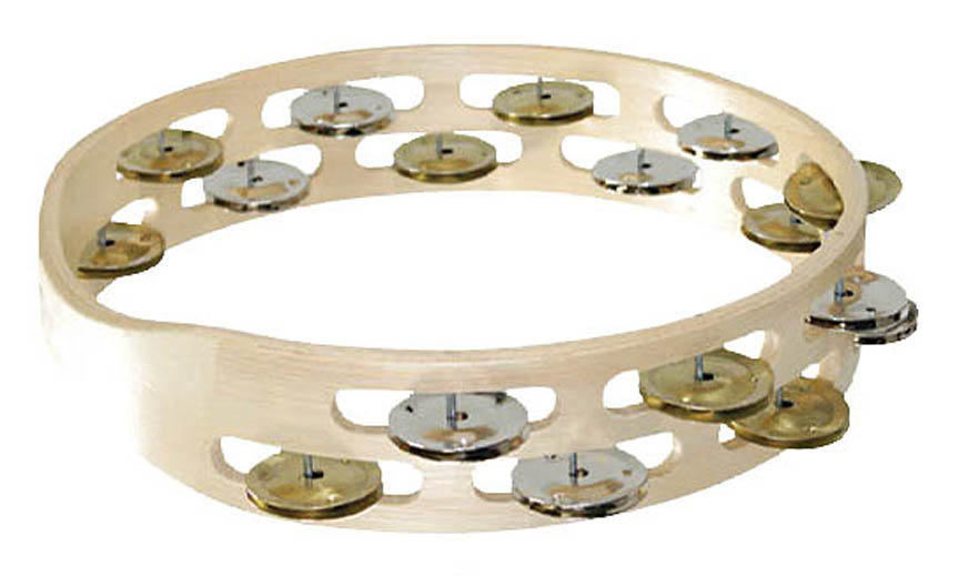 755540 Double Row Wooden Tambourine with Bright Mixed Jingles