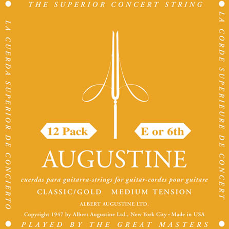 Augustine HL6GOLDPK Single Gold E or 6th Medium Tension Nylon Guitar Strings, Pack of 12