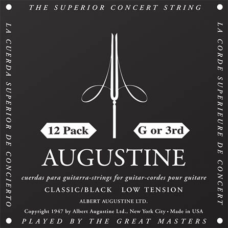 Picture of Augustine HL3BLACKPK Single Black G or 3rd Low Tension Nylon Guitar Strings&#44; Pack of 12