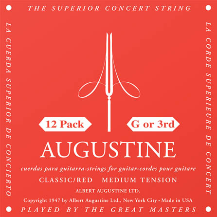 Augustine HL3REDPK Single Red G or 3rd Nylon Guitar Strings, Pack of 12