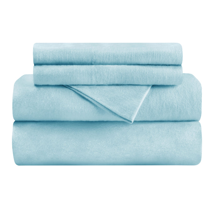 FLAKGSH SLLB Cozy Flannel Solid Modern Sheet Set, Light Blue - King Size