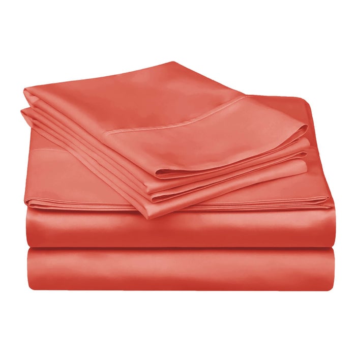 300TWSH SLCO Breathable 100 Percent Egyptian Cotton Solid Deep Pocket Sheet Set, Coral - Twin Size