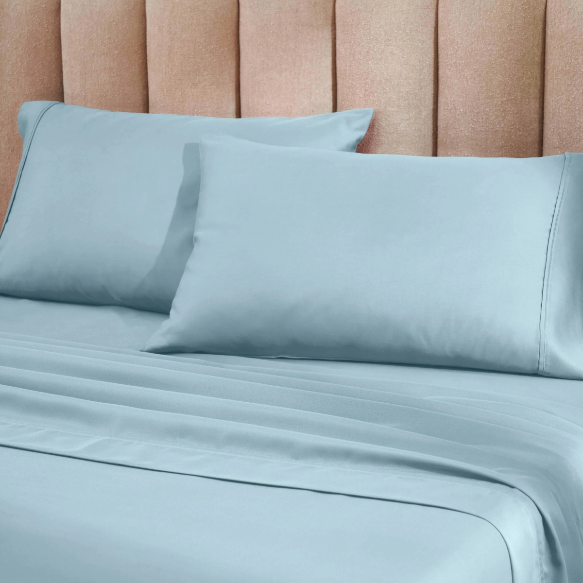 CR1200SKSH SLLB 1200 Thread Count Cotton Blend Solid Deep Pocket Bed Sheet Set, Light Blue - Split King Size - 5 Piece